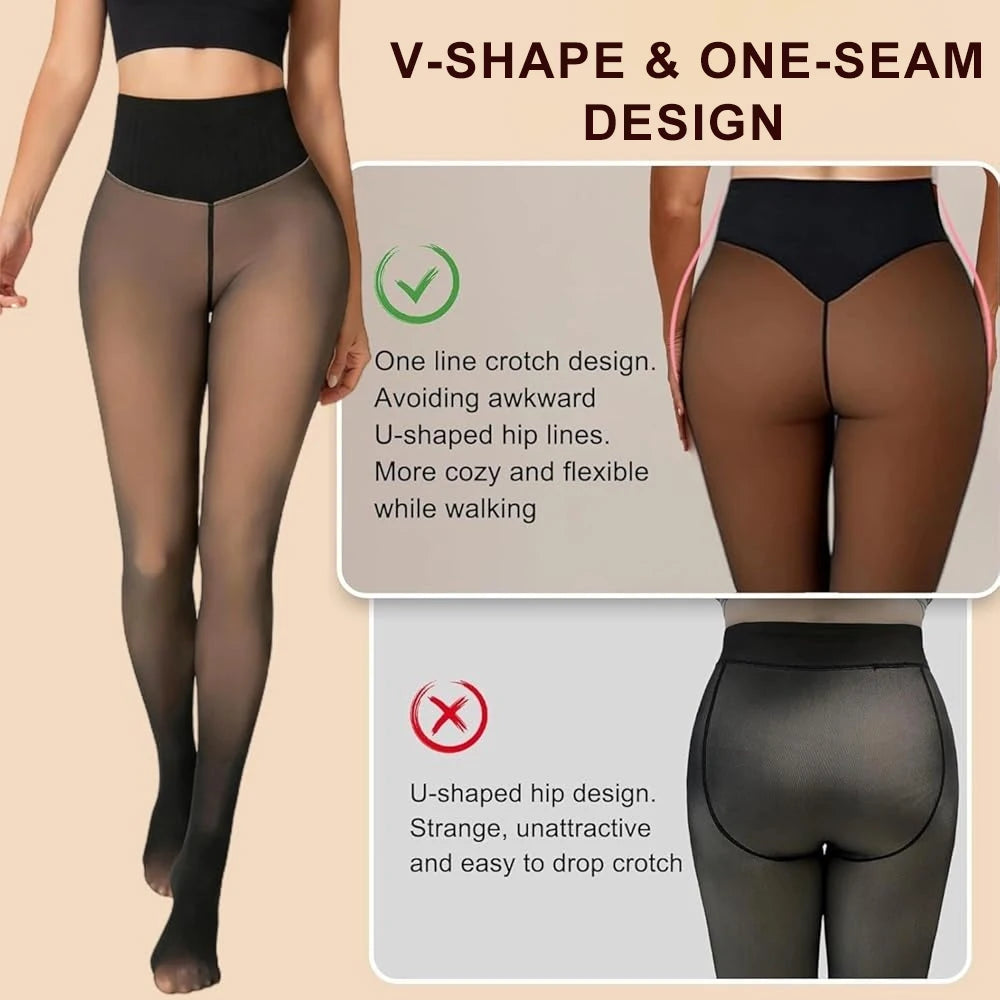 One Seam Fleece Lined Tights Shaping Thermal Leggings Compression Band Translucent Pantyhose Sheer Fleece Leggings Plus Size