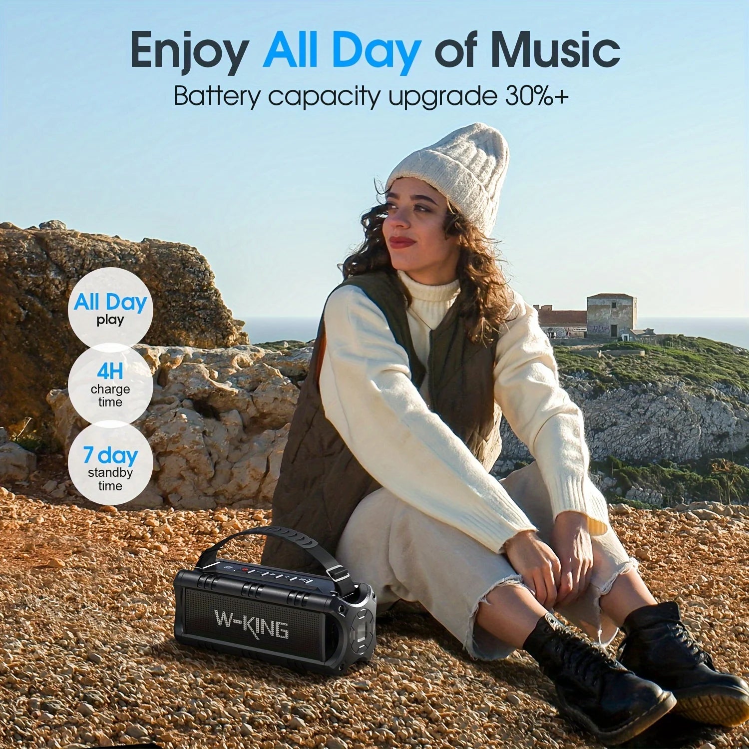 W-KING Bluetooth Speaker, 30W Portable Wireless Loud Speakers, IPX6 Waterproof Outdoor Speaker, 24H Playtime, EQ, AUX, TF Card