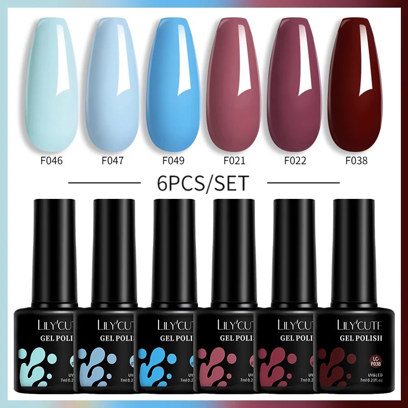 LILYCUTE 6PCS Gel Nail Polish Set Summer Neon Nail Gel Kits For DIY Nail Vernis Semi Permanent UV Lamp Gellak Nail Varnish Set