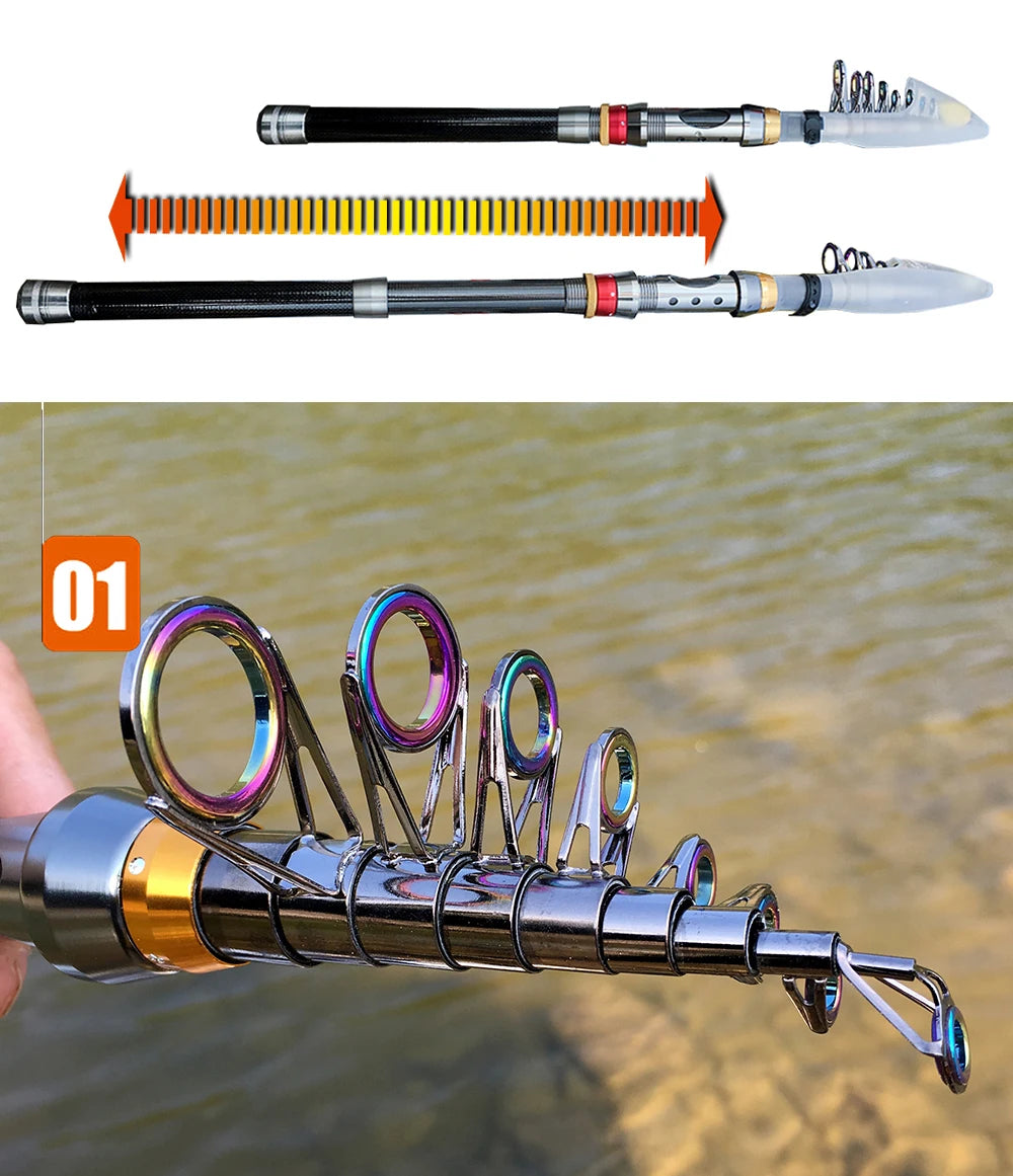 1.8-3.6m Carbon Fiber Fishing Rod And Reel Combo Super Hard Telescopic Fishing Pole Spinning Reel Kit Max Resistance 3-8kg Pesca