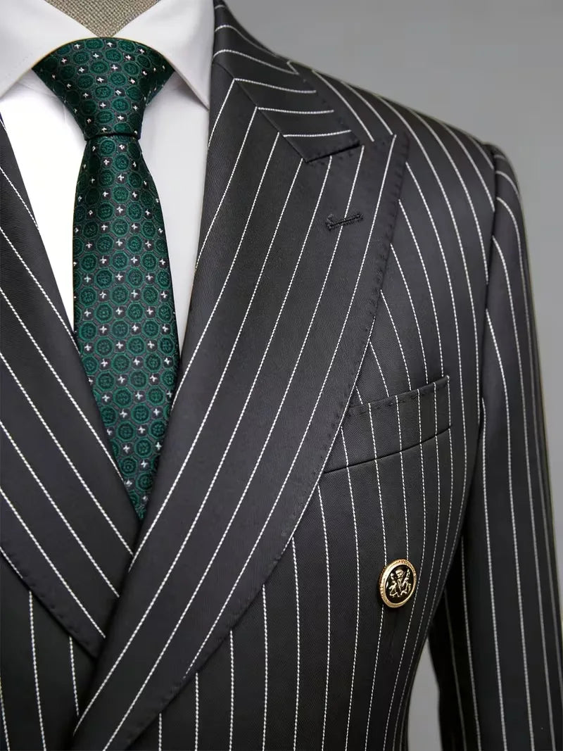 Men Suits Men's Two Piece Suit Double Breasted Man Fashionable and Slim-fitting Design Groom Wedding Dress Casual Striped Fabric