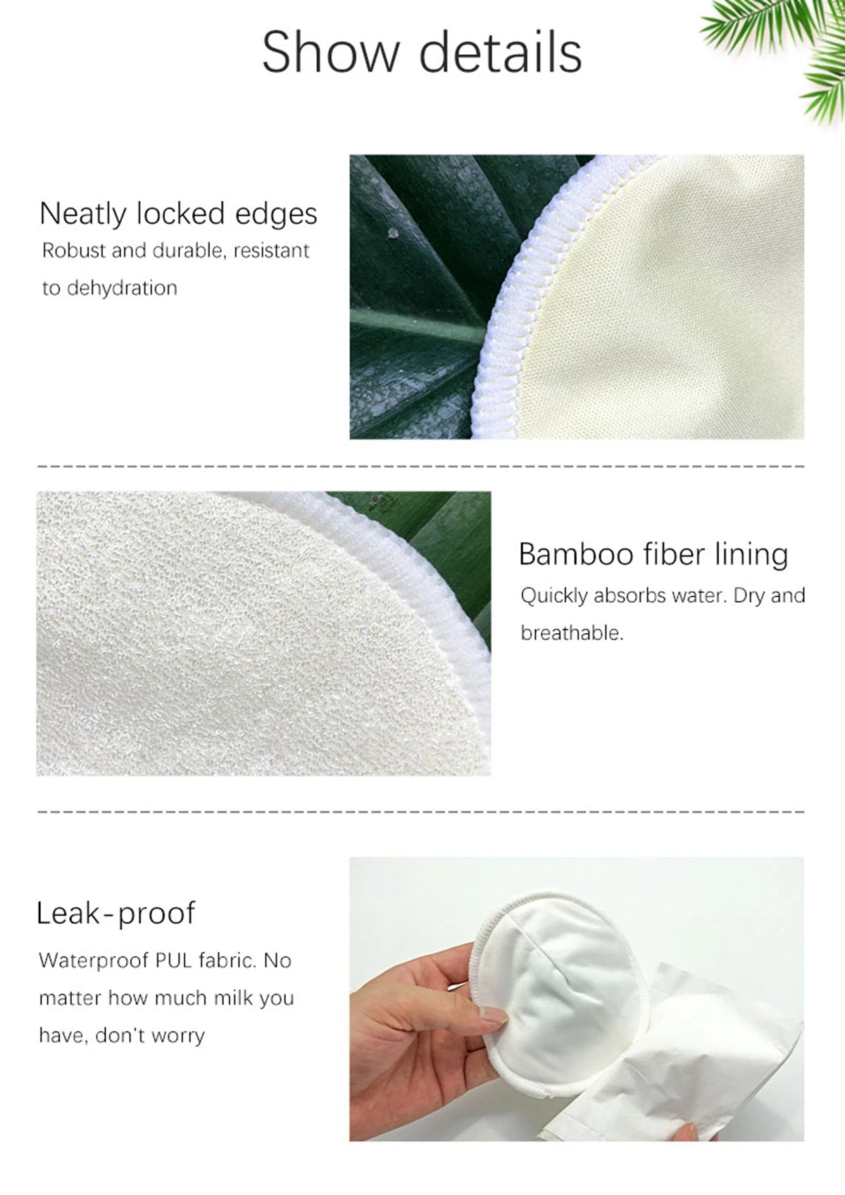 2pcs Organic Bamboo Viscose Nursing Breast Pads Washable Breastfeeding Pads Reusable Breast Pads for Breastfeeding Nursing Pads