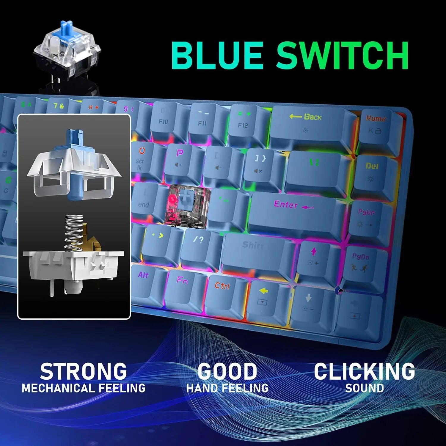 65% Wired Gaming Mechanical Keyboard and Mouse Combo,Mini 68 Keys,RGB Backlight, Lightweight RGB Honeycomb Optical Mouse