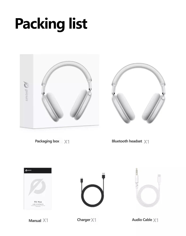 Picun F8MAX ANC Wireless Headphone 59dB Hybrid Active Noise Canceling Spatial Audio Earphone Bluetooth 6.0 Over Ear Headset 180H