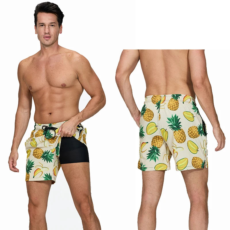 DATIFER 2026 latest Fashion Mens Shorts Polyester Long Liner 2 in 1 Traje De Baño Hombre Side Zipper Pocket Beach Gym Swimsuits