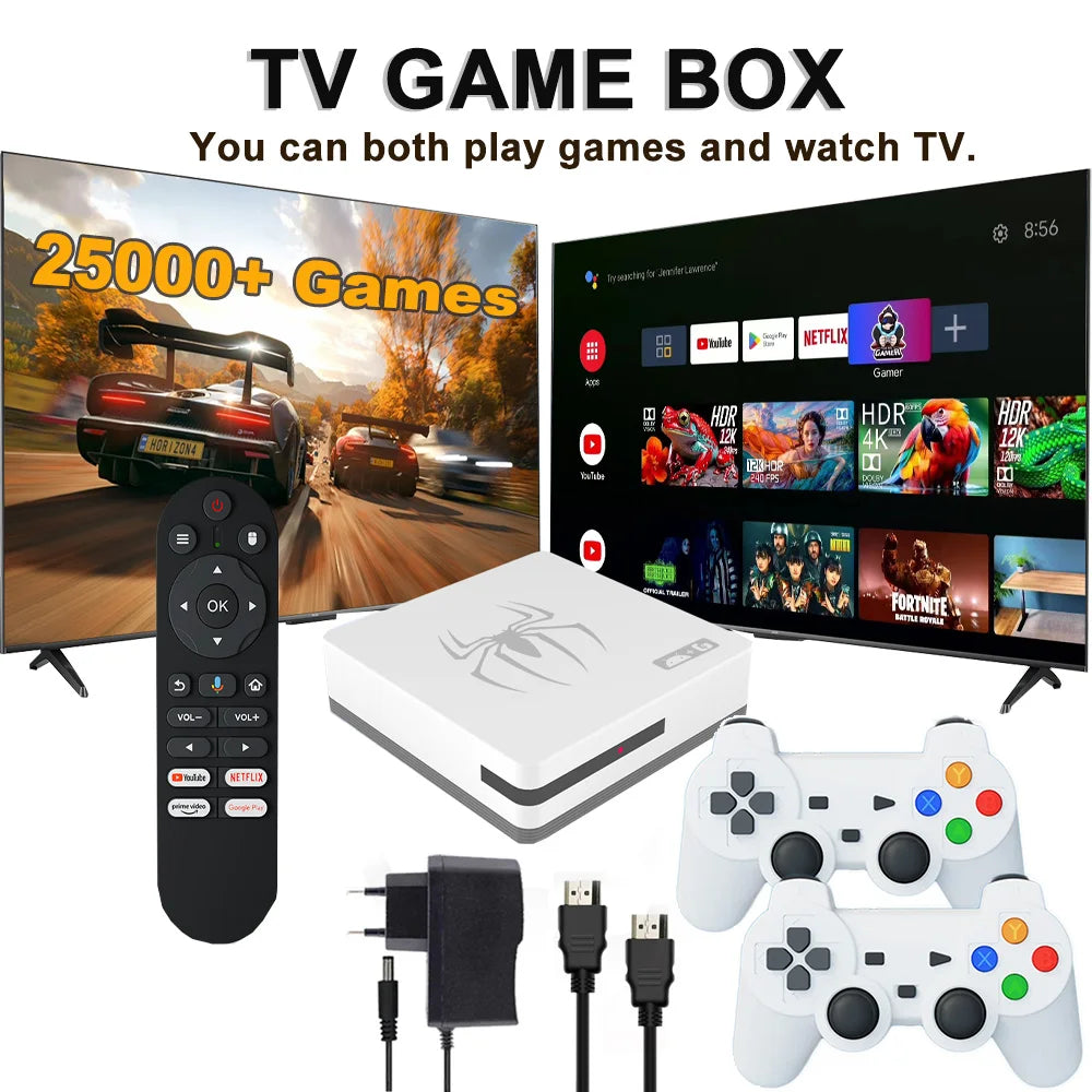 Dual-system TV Game Box G7,G8 8K 3D, supports two players, 60000 classic retro arcade games, includes 2.4G wireless controllers.