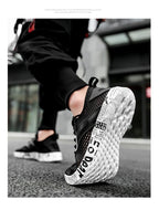 Summer Mens Black Hollow Mesh Sneakers Fashion Breathable Lightweight Casual Walking Shoes Printed Sole Outdoor Sports Footwear