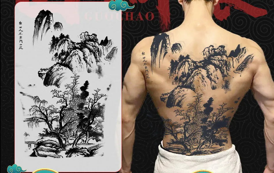 Magic Juice Ink Waterproof Tattoo Stickers Full Back Large Size Herbal Juice Temporary Tattoos Men Body Art Dragon Tiger