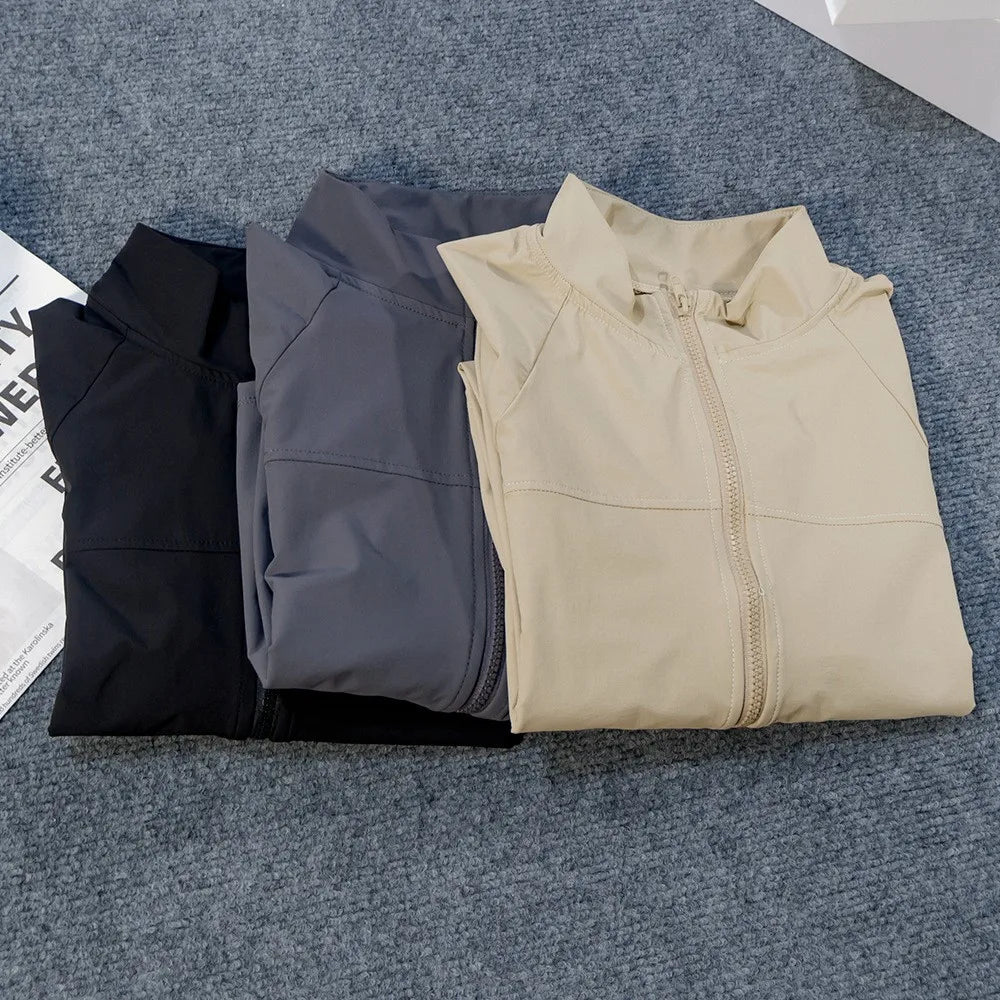 Yoga Wear American Style Sports Windproof Stand Collar Sun Protection Jacket Breathable Top Outdoor Quick-Dry Short Zipper Women