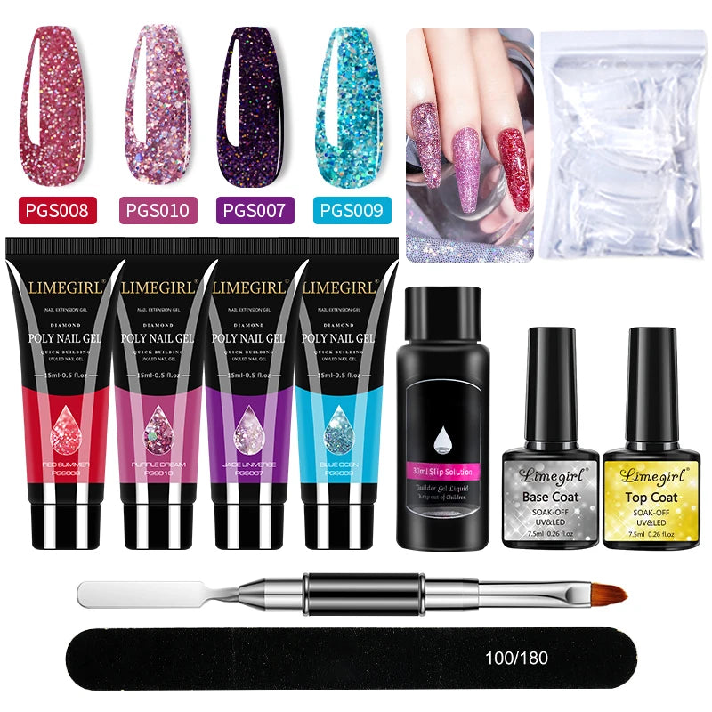 LIMEGIRL Nail Art Kit Poly Nail Gel Extending Soaking Gel Kit Nail Art Acrylic Gel Varnish Kit For Novices Semi Permanent Gel So