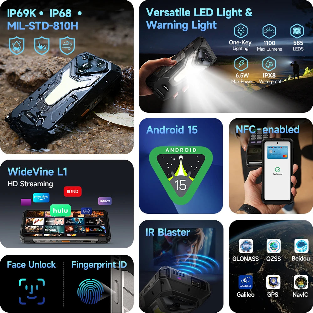 Ulefone Armor 34+ 25500mAh Rugged Phone 5G AI Smartphone Android 15 Up to 32GB+512GB 64MP Night Camera 6.95" 120Hz Display NFC