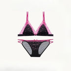 French Style Sweet Triangle Cup Lingerie Set Women Satin Lace Wireless Small Bust Gathered Thin Fabric Sexy Soft Underwear S-XL