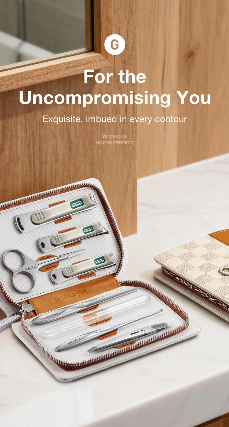 MR.GREEN Premium Manicure Set Professional-Grade Stainless Tools with Clean Lines & Travel-Ready Design Portable Case