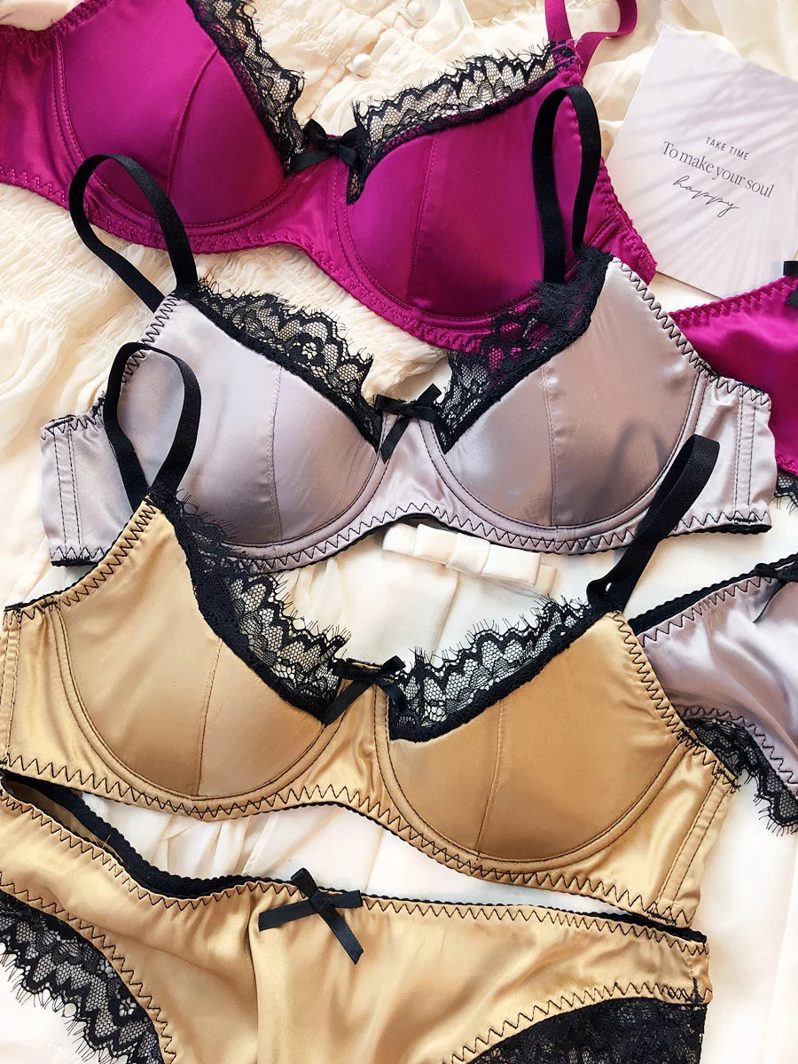 French Thin Cup Lingerie Set Sexy Lace Push Up Bra Fashion Women Silk Fabric Underwear High Quality Intimates Bras and Panties