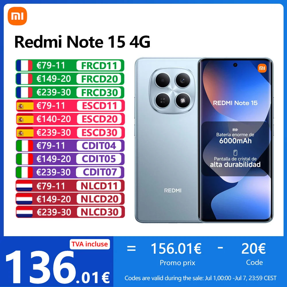 Xiaomi Redmi Note 15 4G, NFC, MediaTek Helio G100-Ultra, 6.77 inches, 120 Hz, 108 MP Camera, 6,000 mAh Battery, IP64
