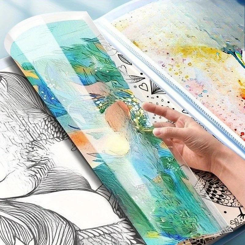 A3 Art Portfolio 60 Pockets, 120-Page Presentation Book with Handle, Blue Night Sky Design for Artists,Office Document Organizer