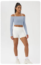 Yoga long-sleeved T-shirt women's one-shoulder sexy tight fitness wear top nude feel quick-drying sports sleeved Yoga Shirts