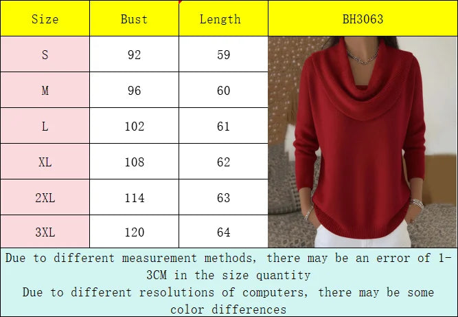 Women's New Draped Neck Pullover Sweater, Simple & Elegant Round Neck Knit Top, Suitable for Spring, Autumn and Winter Secondary image