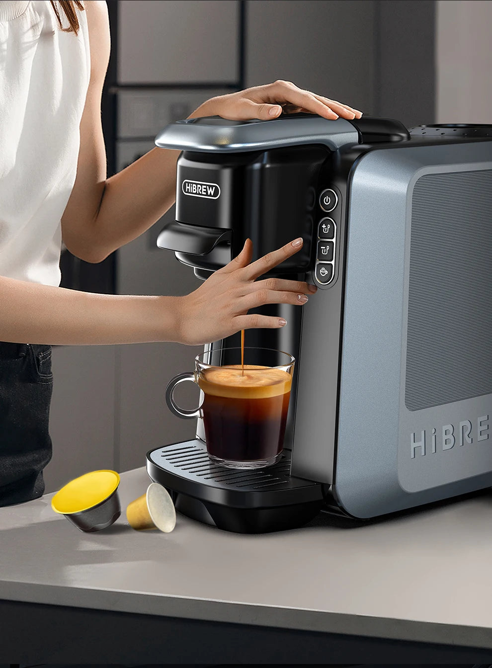 HiBREW 6 in 1 Multiple Capsule Coffee Machine Hot/Cold DG Nes Capsule ESE Pod Tea Basket Ground Coffee Cafeteria 20Bar H6