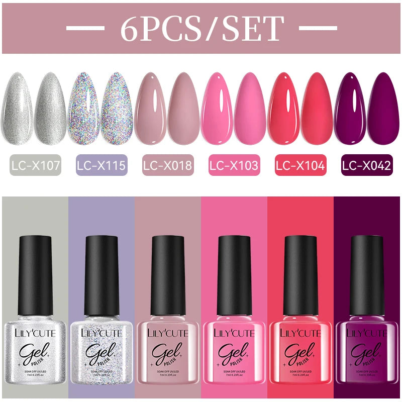 LILYCUTE Nail Gel Polish Set Pink Green Spring DIY Nail Art Design Long Lasting Soak Off UV Gel Manicure Painting Gel Vernis Kit