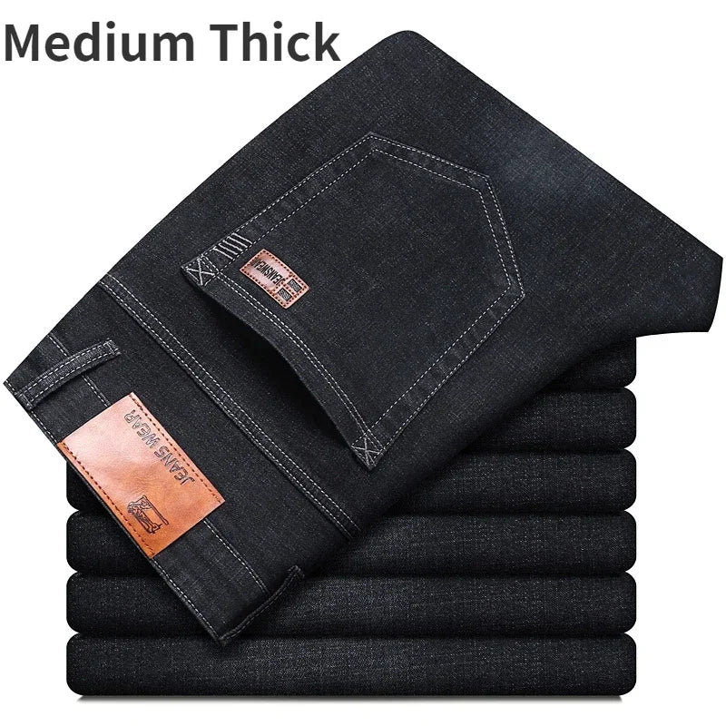 Man Pants Office Business Jeans Men Classic Blue Black Cotton Stretch Straight Denim Pants Male Brand Trousers