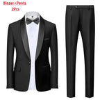 Men'S Blue Fruit Collar Three-Piece Formal Suit Set Shoulder-attached Collar Formal Wedding And Ball Suit Set