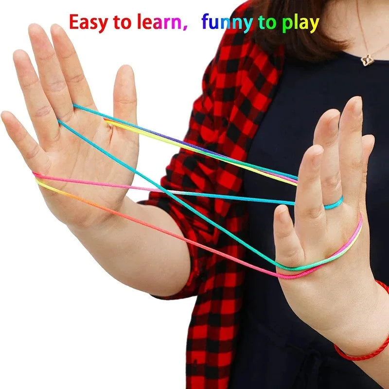 Rainbow Cats Cradle String 1.6M/63 Inch Long Rainbow Colourful Finger Rope Chinese Finger String Games Toy for Kids