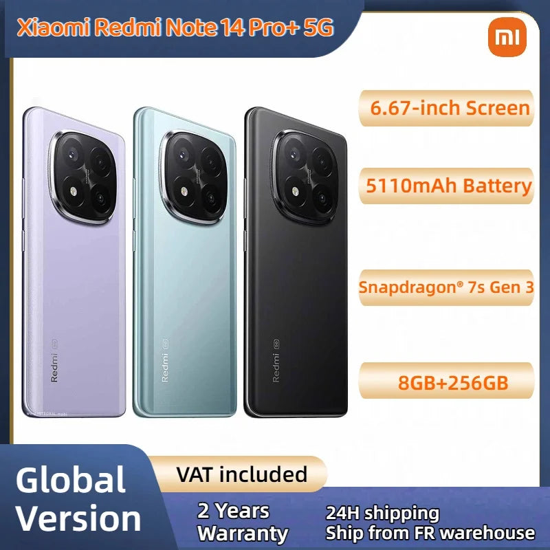 NEW Global Version Xiaomi Redmi Note 14 Pro Plus 5G Smartphone Snapdragon® 7s Gen 3 NFC 6.67” AMOLED 120Hz 5110mAh 120W Fast Charging 200MP Ürün ana görseli