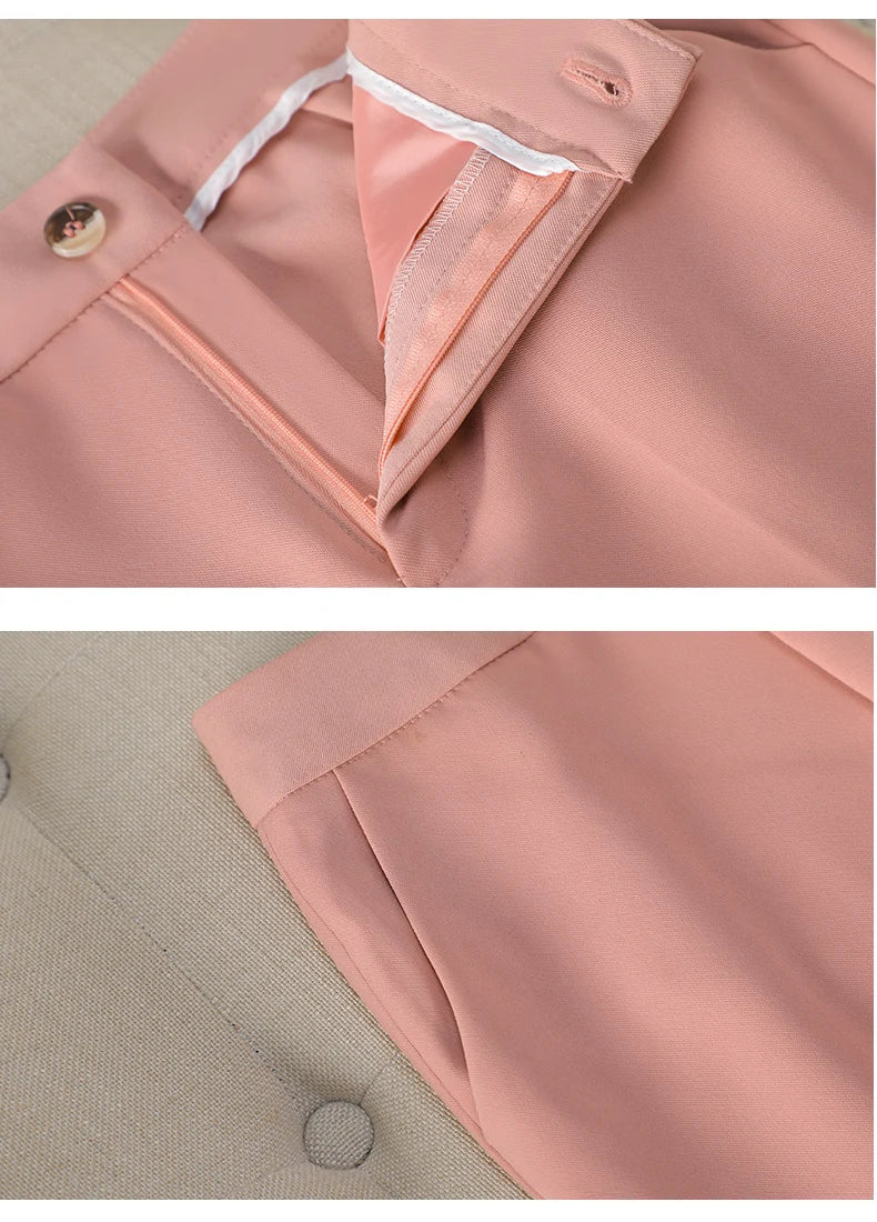 NAVIU New 2024 Women Pant Suits Pink Blazer And Jacket Set Office Ladies Work Business Uniform Female Pantsuit OL Style Beige