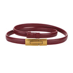 Adjustable Women’s Skinny Thin Belt, Classic Solid Color Genuine Leather Waistband for Trendy Coats and Dresses