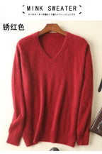 LHZSYY Men's 100% Mink Cashmere Large Size Sweaters Autumn Winter Solid V-neck Casual Knit Pullovers Men Long Sleeve Warm Jumper