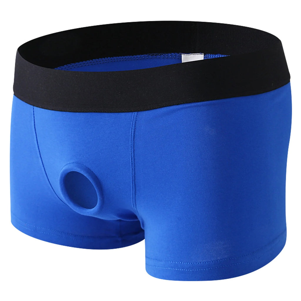 CLEVER-MENMODE Men Underpants Penis Open Pouch Hole Boxer Shorts Cockring Panties Cotton Underwear Boxershorts hombre