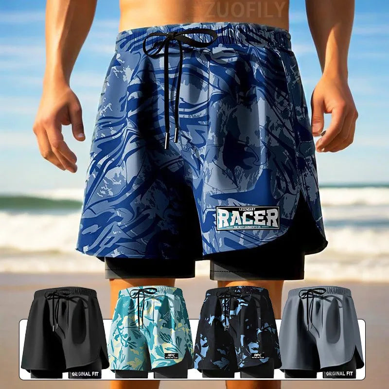 Adult Swimming Trunks Men Boxer Brief Swimsuit Set New Beach Adult Beach Shorts Quick Drying Surf Trunks with Lining Swim Pants Ürün ana görseli
