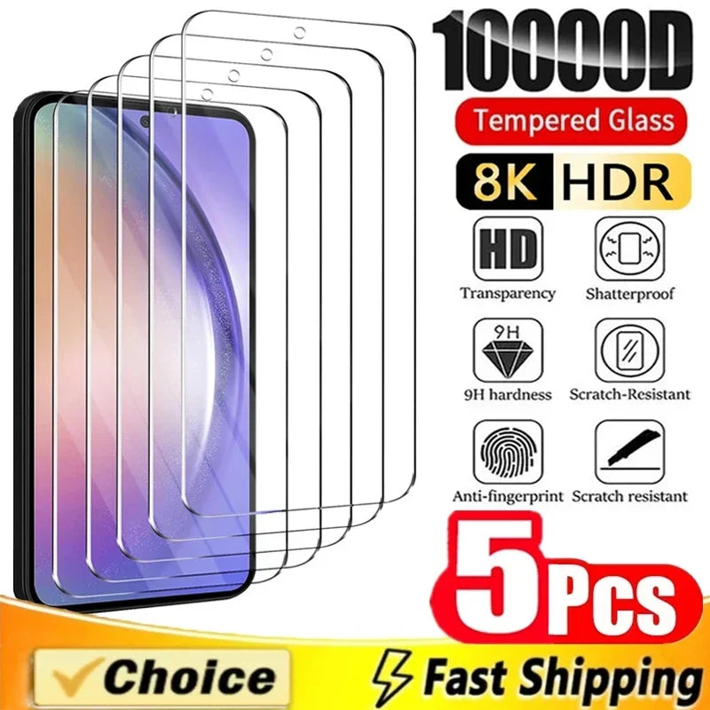 5Pcs Screen Protector for Samsung Galaxy A55 A54 A13 A53 A52 A12 A22 A33 A32 A51 A52S A35 A72 A71 A14 S10E S20FE Tempered Glass Ürün ana görseli