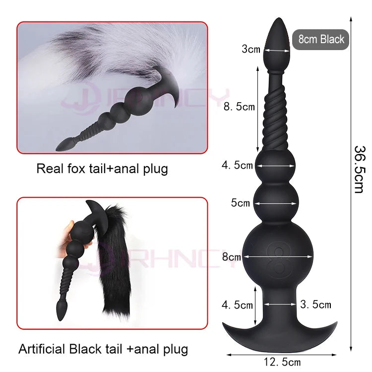 3-10cm Huge Anal Plug with Tail Sex Toys for Adult Games Couples DIY Cosplay Big Butt Plug Silicone Soft Long Anal Beads Women