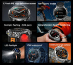 2026 New TANK Ultra 1400mAh Battery Military Smart Watch 10ATM Waterproof Heart Rate Tactical LED Flashlight Men Sports Bracelet