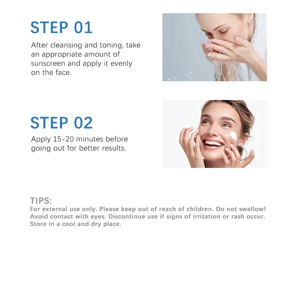 50ml Sunscreen Cream Moisturizing Soften Skin Lighweight Non-sticky Natural Radiance High Sun Protection Facial Skincare