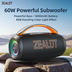 zealot-P12 Speaker 60W Bluetooth Speaker Portable Speaker with 10-Hour Playtime, Portable Handle, for Camping, Party,TWS,AUX