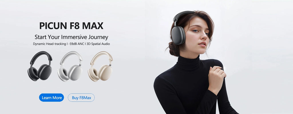 Picun F8MAX ANC Wireless Headphone 59dB Hybrid Active Noise Canceling Spatial Audio Earphone Bluetooth 6.0 Over Ear Headset 180H