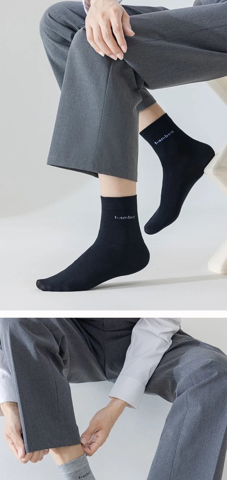 5Pairs/Men Bamboo Socks Comfortable Breathable Casual Business Men's Crew Socks High Quality Antibacterial Mid-calf SocksEU39-45