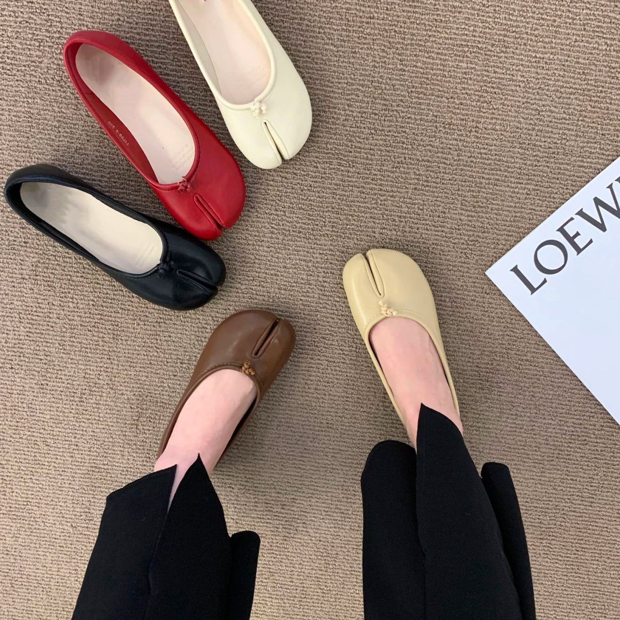 Fashion Soft Leather Split Toe Women Tabi Ballet Flats Spring Autumn Comfortable Walking Lazy Loafers Casual Girls Dance Shoes Ürün ana görseli