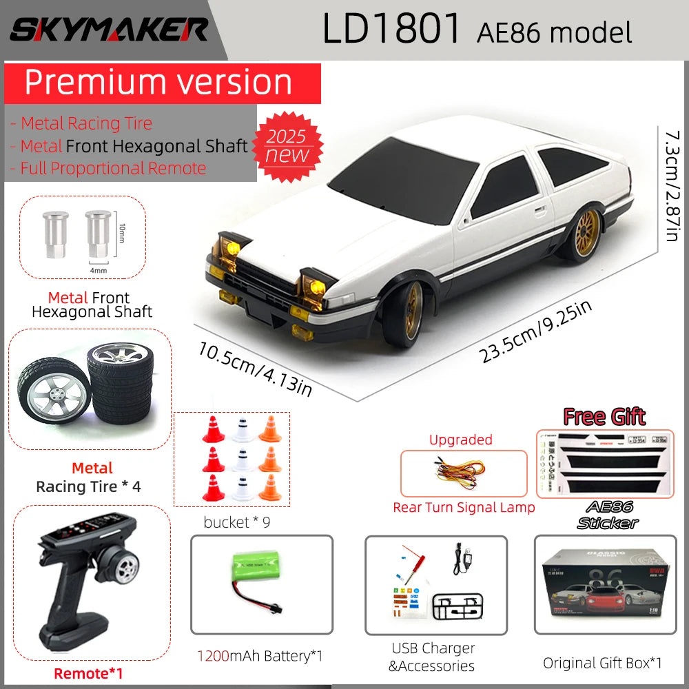 Skymaker AE86 Model LD1801 RX-7 FC LD1802 1:18 RC Drift Car 1/18 2.4G Remote Control ESP Gyroscope LED Mini RC Racing Car Toys