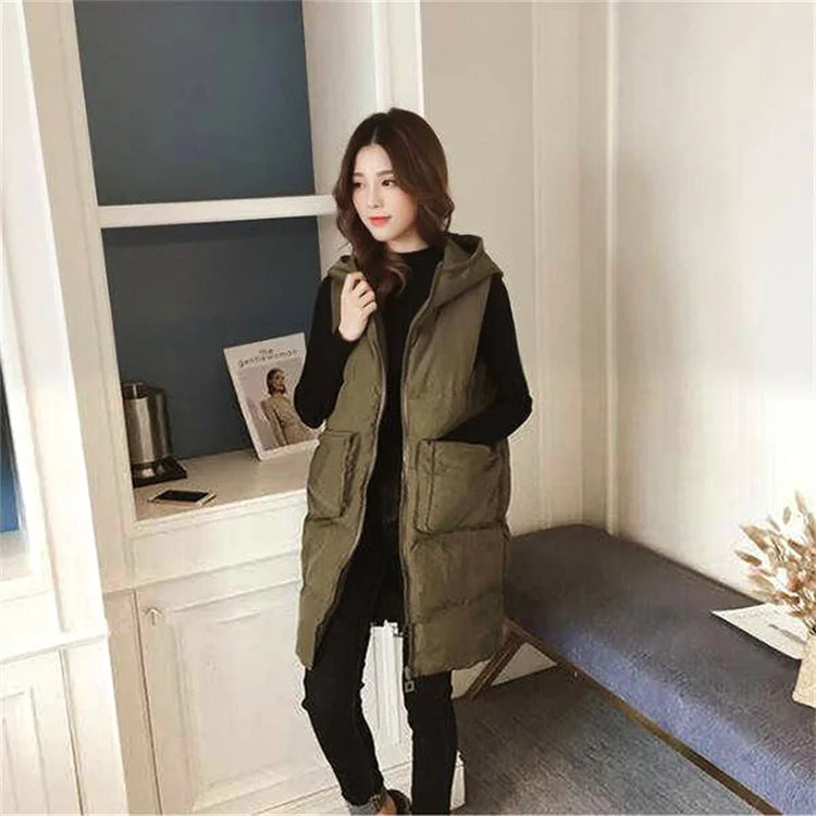 2026 New Winter Sleeveless Tank Top Women Down Jacket Puffer Parkas Hooded Padded Vests Loose Fit Female Fashion Casual Outwear