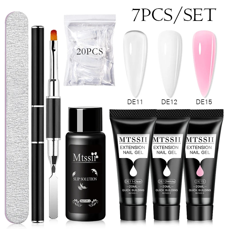 24PCS/Set 20ml Poly Naili Extension Gel  Kit Mini UV Lamp Sealer With Base Top Coat Professional Poly UVNail Gel Kit Starter Kit