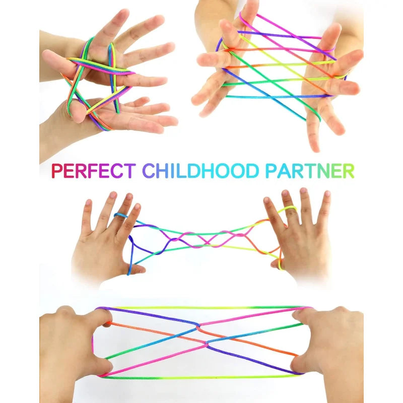 Rainbow Cats Cradle String 1.6M/63 Inch Long Rainbow Colourful Finger Rope Chinese Finger String Games Toy for Kids