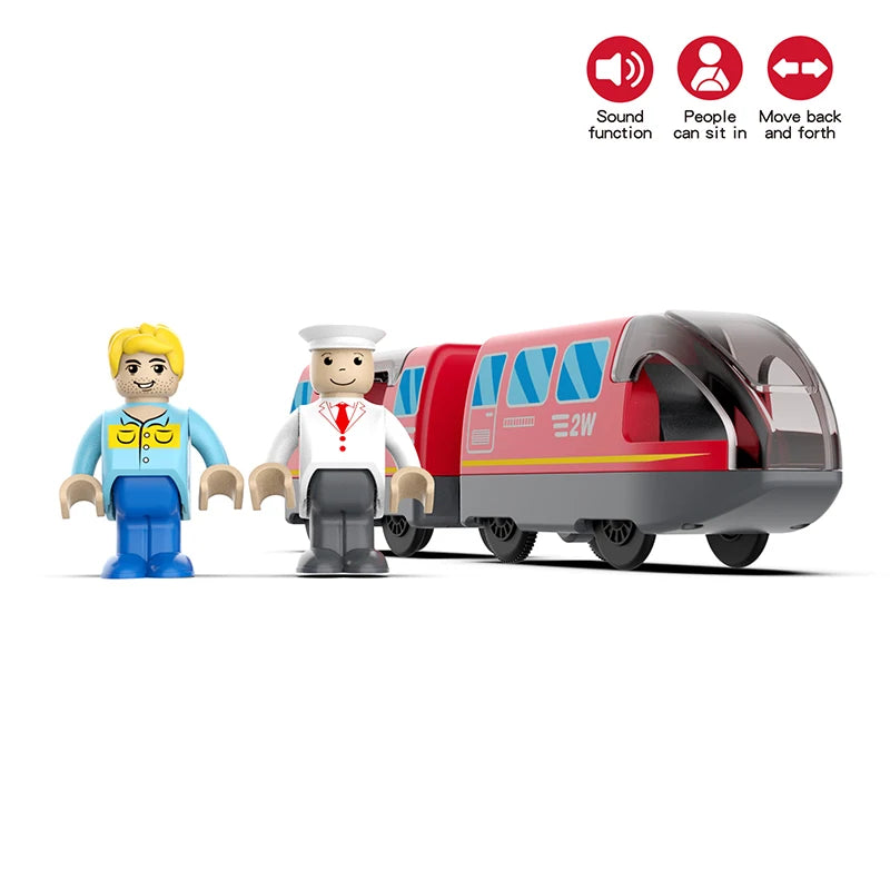 Kid Magnetic Electric Train Car Locomotive Wooden Track Slot Diecast Railway with Two Carriages Train Wood Toy Biro Leduo Track
