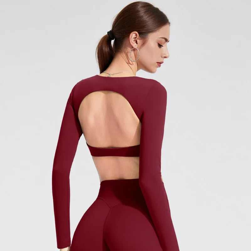 NCLAGEN Sports Tops Gym Women Fitness T Shirt Long Sleeve Open Back Pilates Yoga Padded Crop Top Running Workout Fitness Blouse Main image