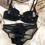 Front Buckle Push Up Bra for Women Lingerie Set Sexy Satin Mesh Semi-Cup Wireless Lift Bra Set with Adjustable Straps S-XL Size