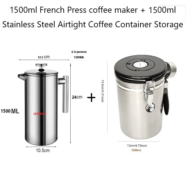 1.5L Coffee Maker French Press Stainless Steel Espresso Coffee Machine French Press Double-Wall Insulated Coffee Tea Maker Pot