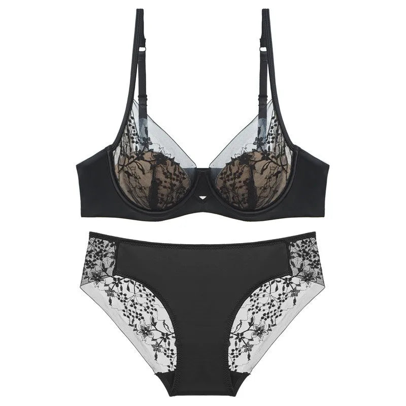 Luxury Women Lingerie Set Sexy Lace Embroidery Underwear French Thin Cup Push Up Bra Summer Mesh Breathable Intimates Bra Sets Main image